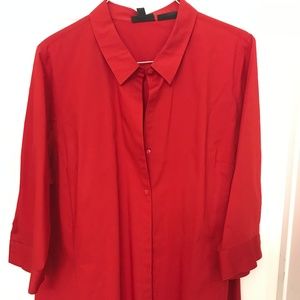 Red Mid Sleeve Button-Front Shirt
